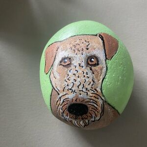 Rock  Art Airedale Hand-Painted Dog Stone